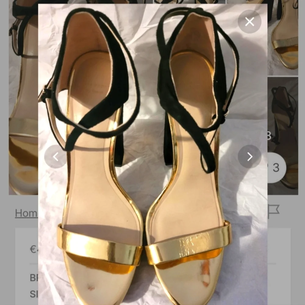 Zara Black & Hold Strappy Platform Sandals Block heels Size 6